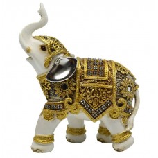 Decorative Elephant Polyester White-Gold 11x5x13,5cm