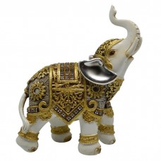 Decorative Elephant Polyester White-Gold 12,5x5,5x15,5εκ