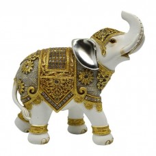Decorative Elephant Polyester White-Gold 20x9x23,5cm