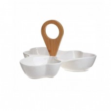 Snack Plate 3 Seater Porcelain/Bamboo White 23x16cm