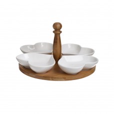 Snack Plate 4 Seater Porcelain/Bamboo White 25x14cm