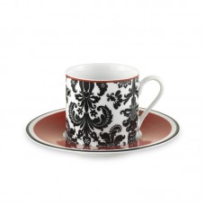 Set of 6pcs Tea Cups Porcelain Damask Red 200ml