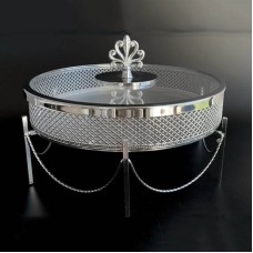 Bowl With Glass Lid And Leg Metallic Silver 31x23cm YO-218S 