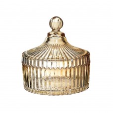 Glass Bowl With Lid Honey Color 14x16cm