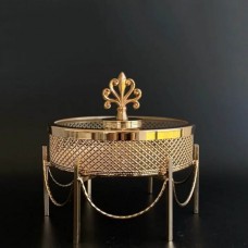 Bowl With Glass Lid And Leg Metallic Gold 21x21εκ YO-216G