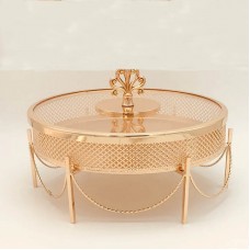 Bowl With Glass Lid And Leg Metallic Gold 31x23cm YO-218G