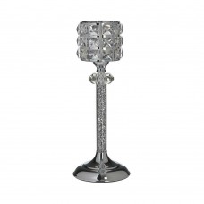 Candlestick Metal/Glass Silver 13x34cm