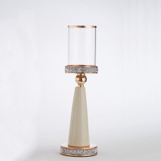 Candlestick Metal/Glass Off White-Gold ΚΠ-2361 12x40cm