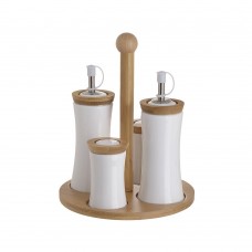 Set of 4 pcs Oil Vinegar/Salt and Pepper Porcelain/Bamboo White/Beige