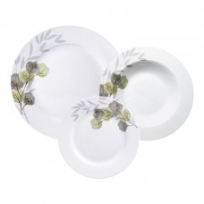 Food Set 18 pcs Porcelain White With Oil And Gray Color Flowers Ankor