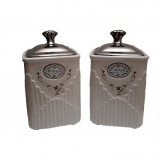 Set of 2pcs Coffee/Sugar Jar Ceramic White 10x14cm
