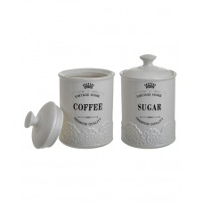 Set of 2 pcs Coffee/Sugar Jar Porcelain White 10x10x16cm Inart