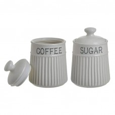 Set of 2 pcs Coffee/Sugar Jar Porcelain White-Ivory 11x11x16cm Inart