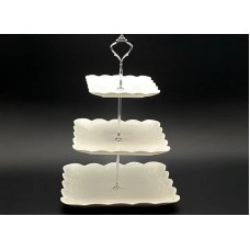Snack Plate Three-Storey Porcelain Carved White 26,5x35cm