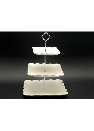 Snack Plate Three-Storey Porcelain Carved White 26,5x35cm