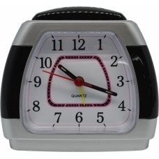 Clock Alarm Desktop Silver/Black 11x10cm