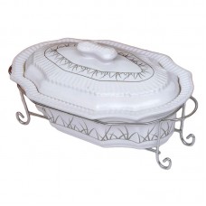 Oval Fireproof Utensil With Metal Base And Lid 45x30cm