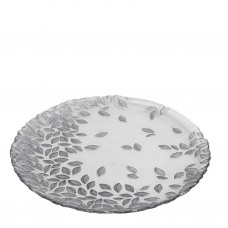 Glass Plate With Silver Leaves Foliage 33cm