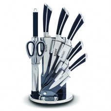 Stainless Steel Knives With Black Handle On Acrylic Base Set Of 8 Pieces