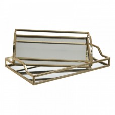 Serving Tray Metallic Gold With Mirror 35x20x7cm