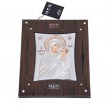 Icon of the Virgin Mary (14x17cm) From Silver To Brown Handmade Wood With Swarovski Stones And Metal Support