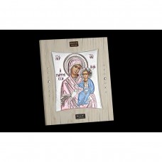 Icon of the Virgin Mary (14x17cm) From Silver To White Handmade Wood With Swarovski Stones And Metal Support