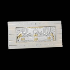 Icon of the Last Supper From Silver To White Handmade Wood With Swarovski Stones And Metal Support 21x11cm