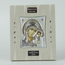 Icon of the Virgin Mary From Silver To White Handmade Wood With Swarovski Stones And Metal Support 14x17cm