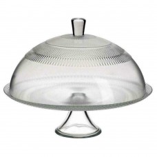 Glass Plate For Cakes With Foot And Lid Transparent 30x26cm